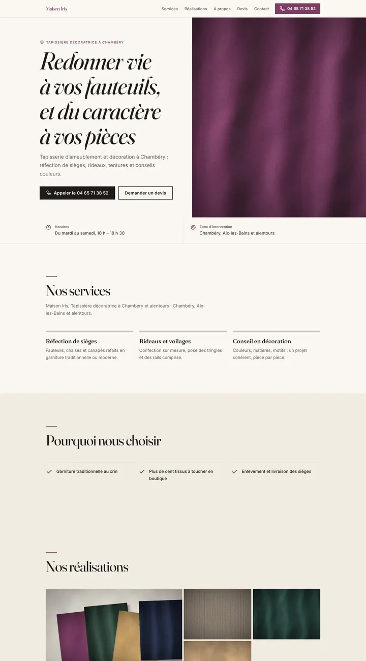 Haut du site d’exemple Maison Iris, style Élégant